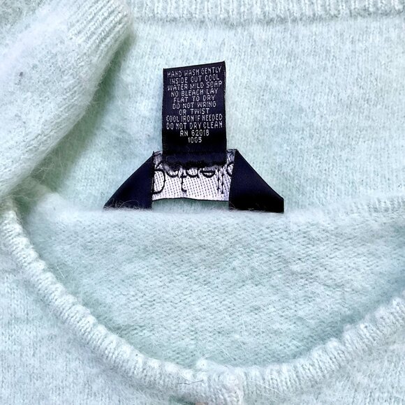 Vintage Sweater Cardigan Angora Wool Beads Pearl Buttons Ice Blue Rafaella (L) - Picture 7 of 8